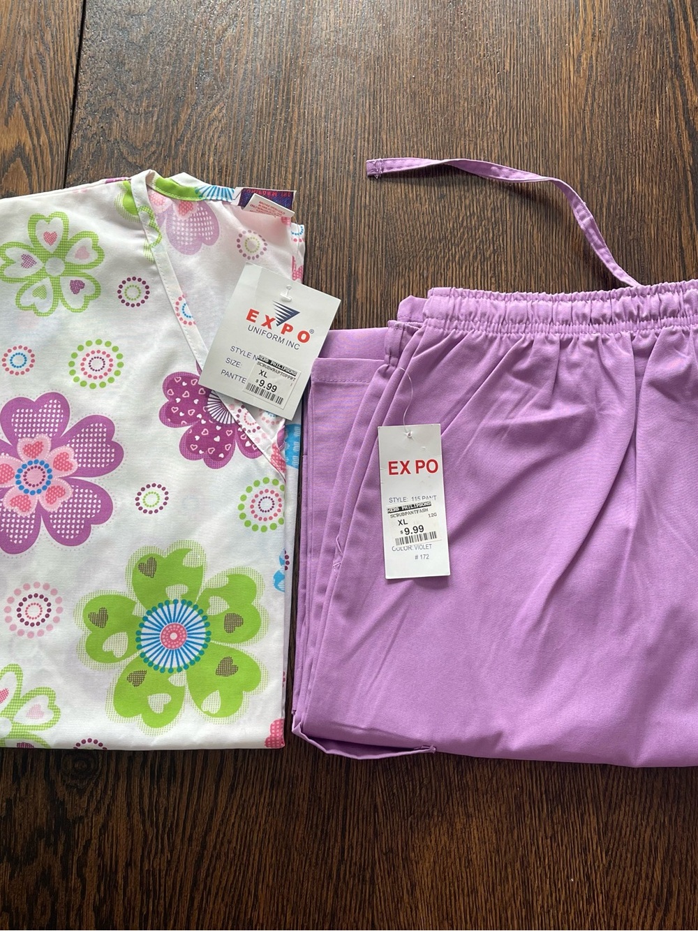 Women’s Purple Floral Scrub Top and Pant Set